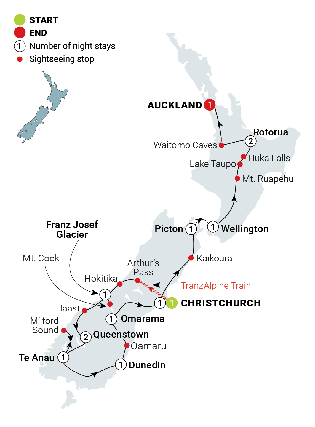 New Zealand Marvel route map