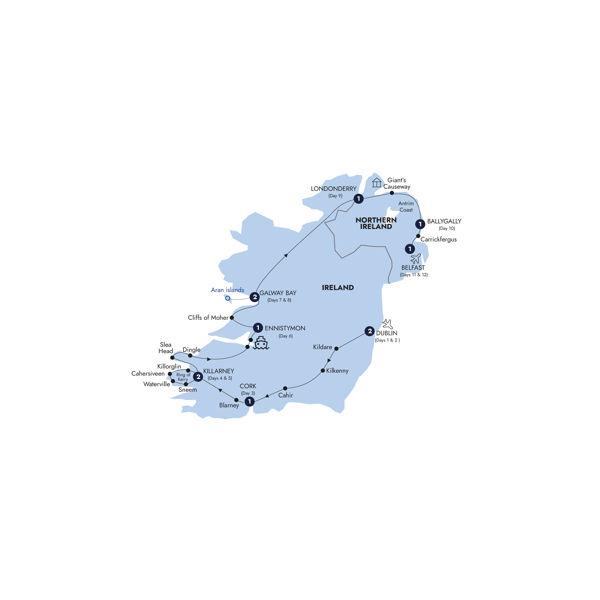 Country Roads of Ireland - End Belfast, Classic Group, Summer route map