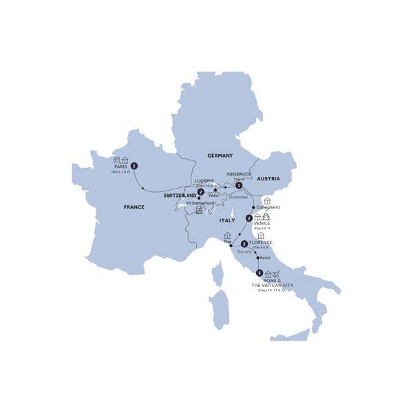 Road to Rome - Start Paris, Classic Group route map