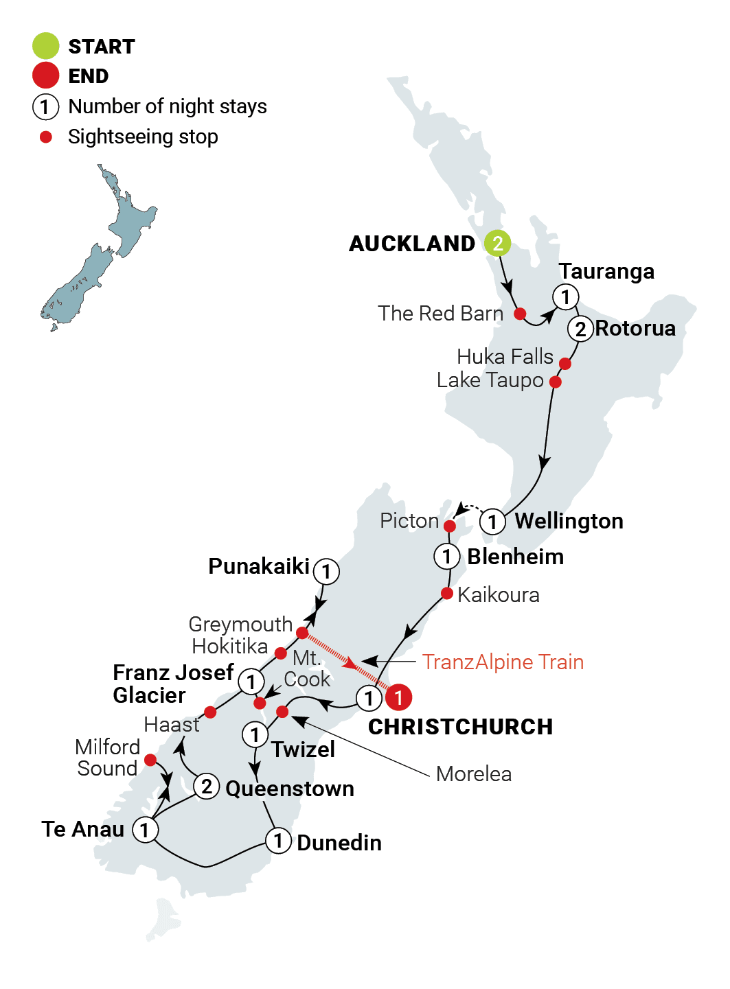 New Zealand Uncovered route map