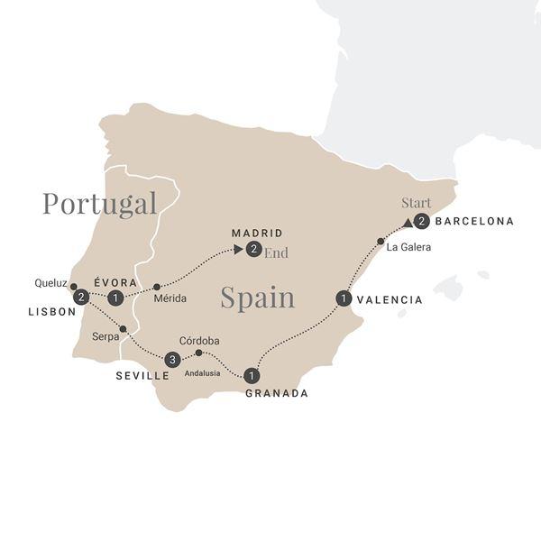 Spain & Portugal in Style route map