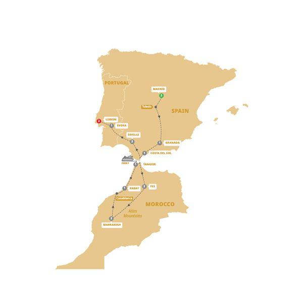 Spain, Morocco and Portugal route map