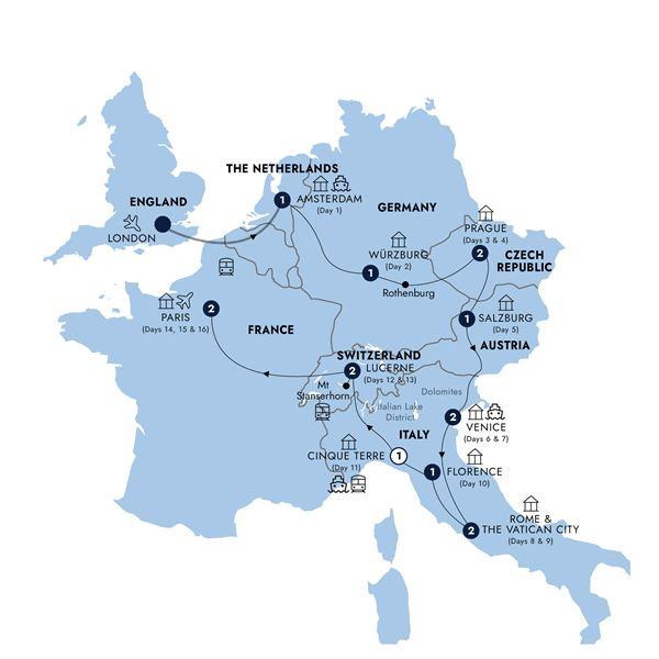 European Discovery - Start London, End Paris, Classic Group route map