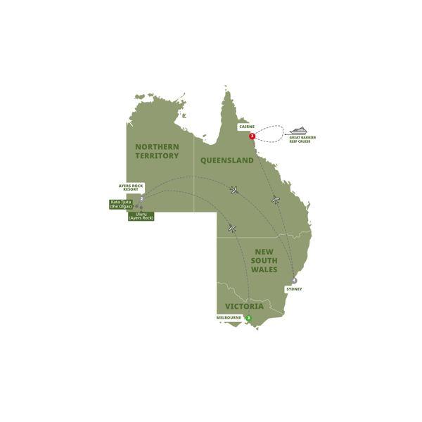 Aboriginal Culture & Australian Highlights route map