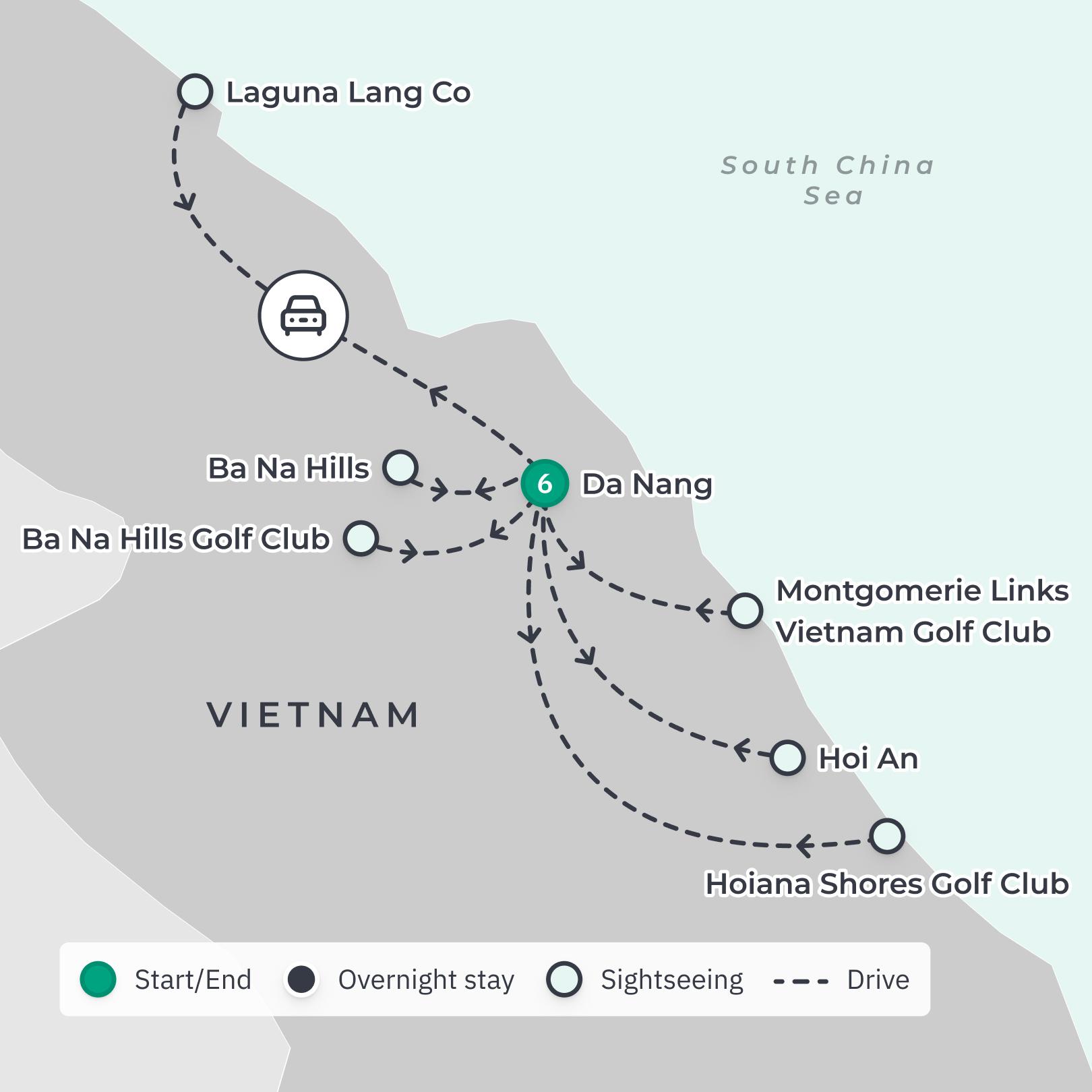 Vietnam Golf Tour Across Four Championship Courses route map