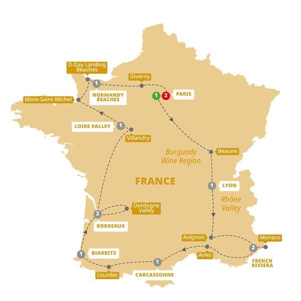 Best of France route map