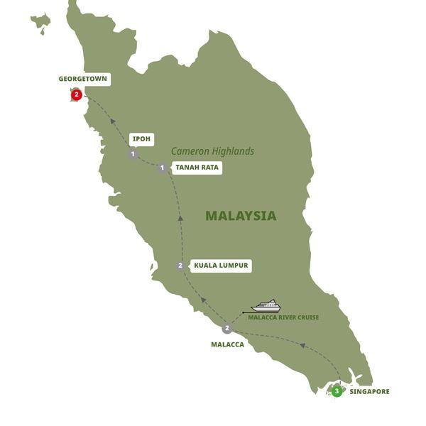 Highlights of Singapore and Malaysia route map