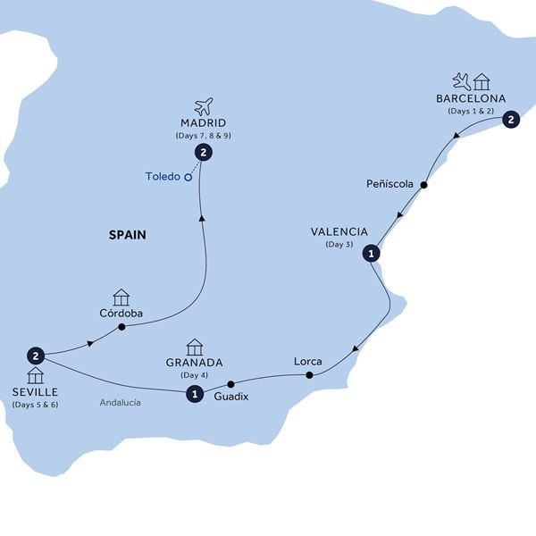 Highlights of Spain - Classic Group, Winter route map