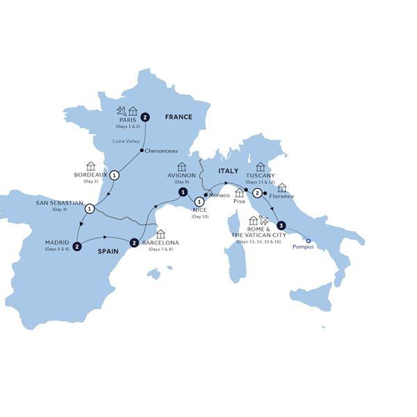 Mediterranean Journey - Start Paris, Classic Group route map