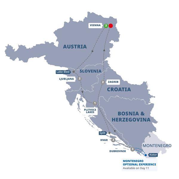 Highlights of Austria, Slovenia and Croatia End Vienna route map