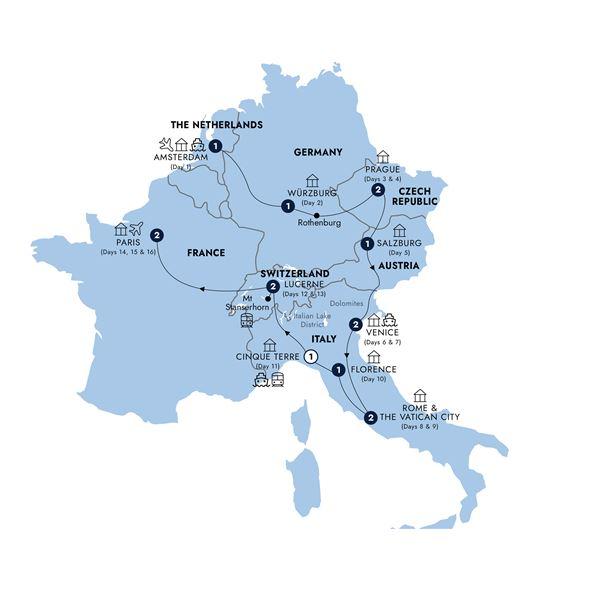 European Discovery - Start Amsterdam, End Paris, Classic Group route map