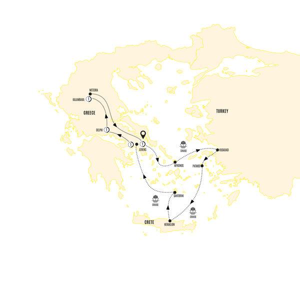 Highlights of Greece with 3-Day Aegean Cruise route map