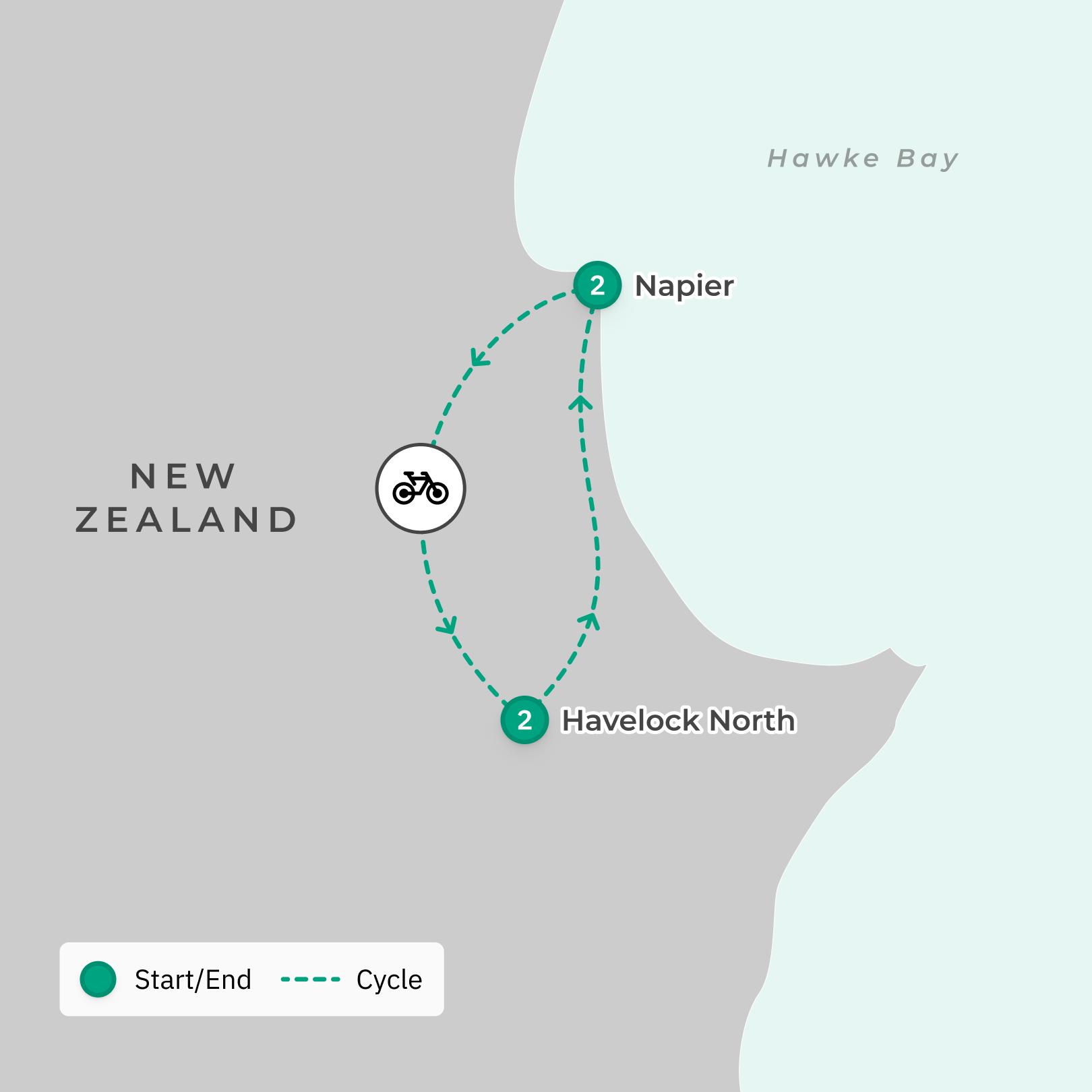 New Zealand E-Bike Tour with North Island Cellar Door Experiences route map