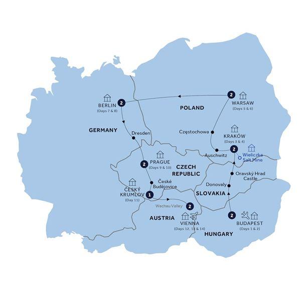 Highlights of Eastern Europe - End Vienna, Classic Group route map