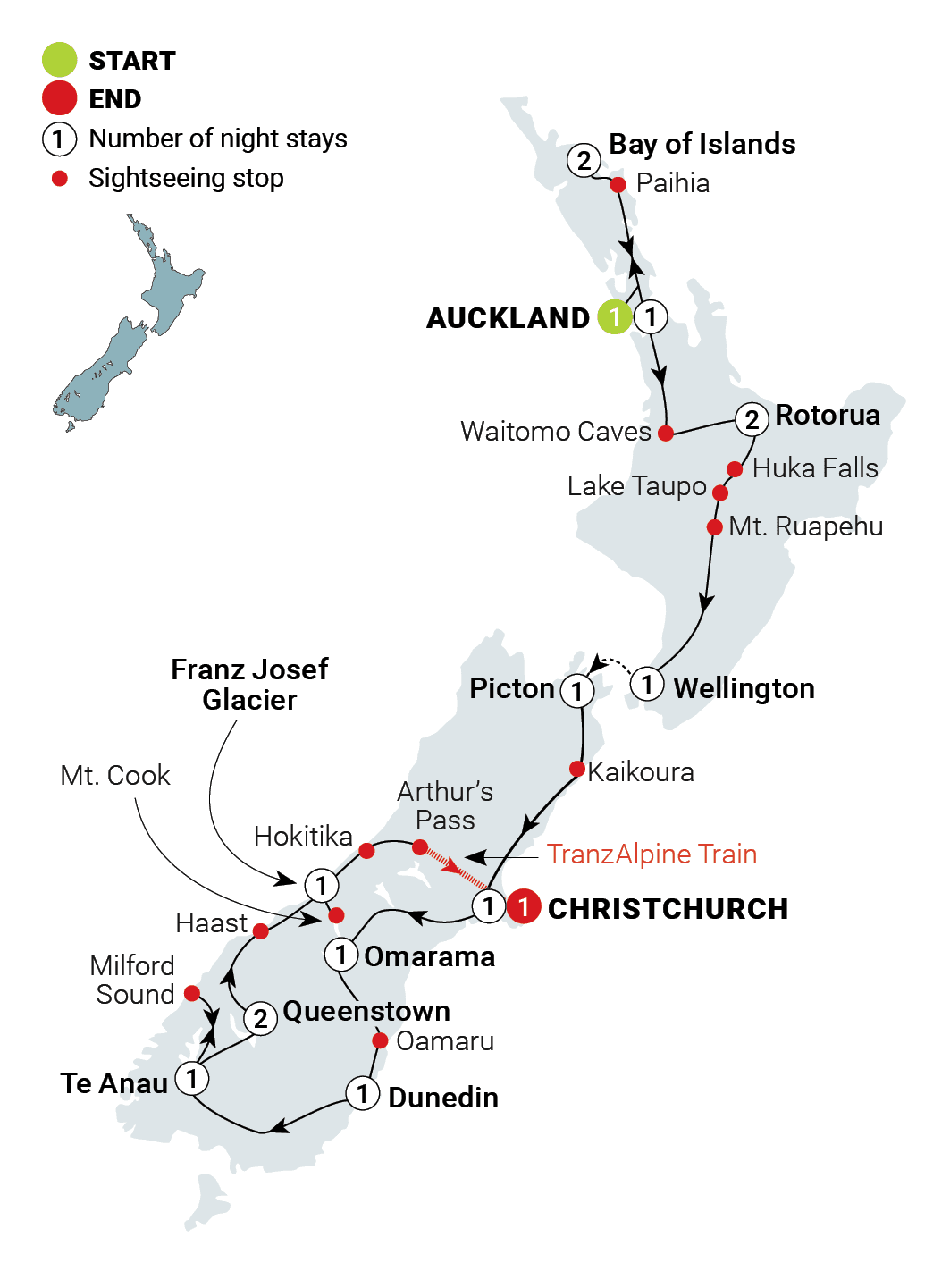 Kia Ora New Zealand route map