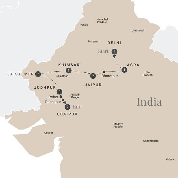 Imperial Rajasthan - end Udaipur route map