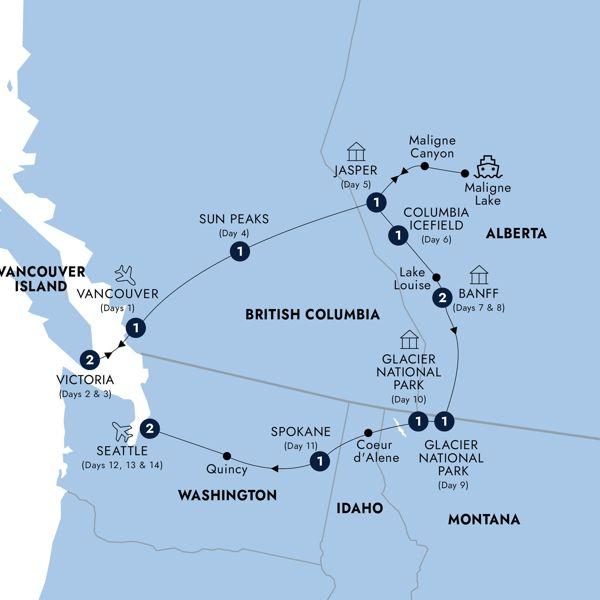 Canadian Rockies & Pacific Coast - Classic Group route map