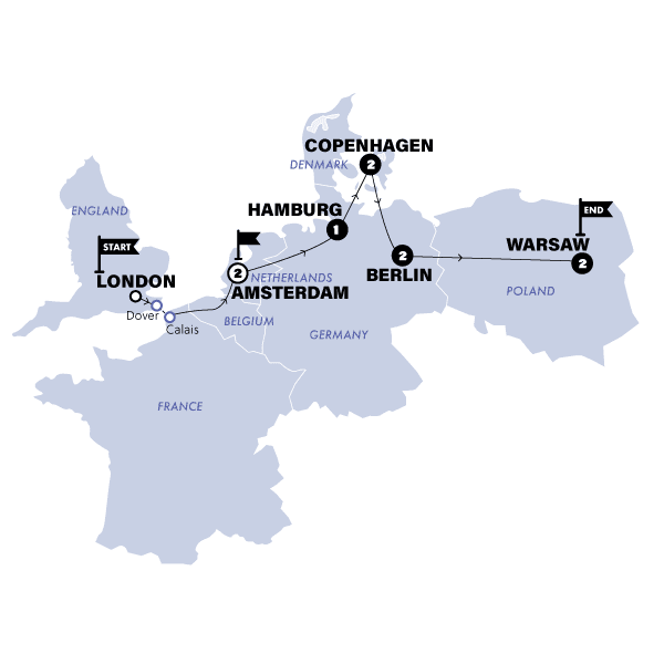 London to Warsaw Vistas | Start London | Winter | 2025/2026 route map