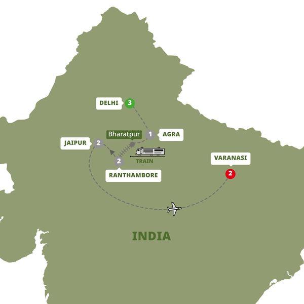 Golden Triangle, Tigers and the Ganges route map
