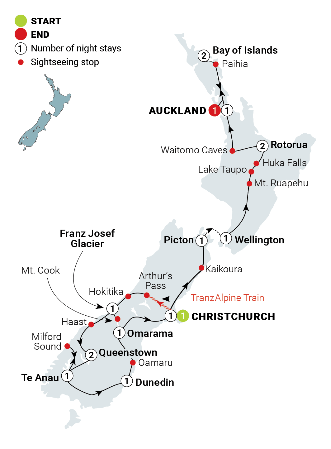 New Zealand Magic route map