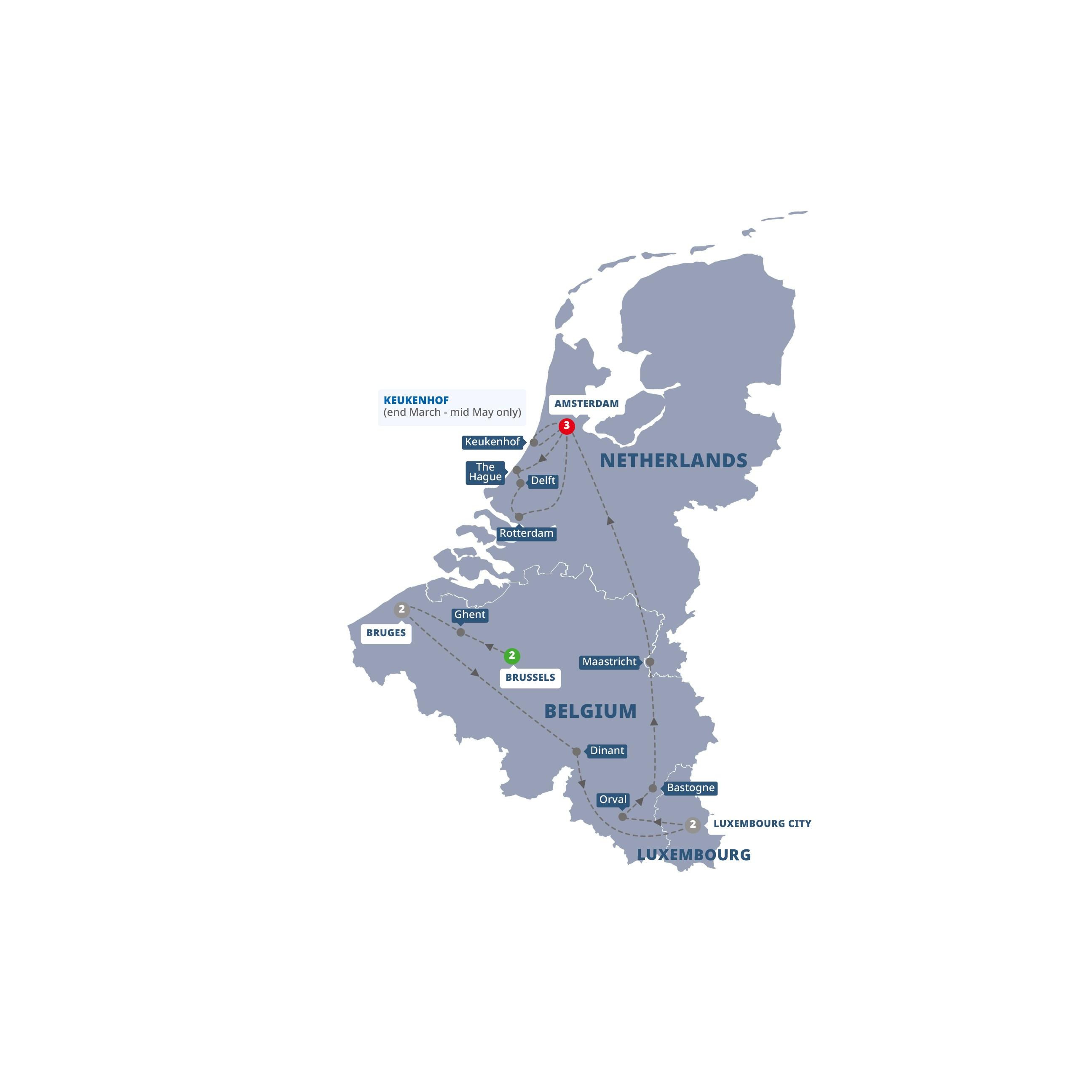 Best of Holland, Belgium and Luxembourg route map