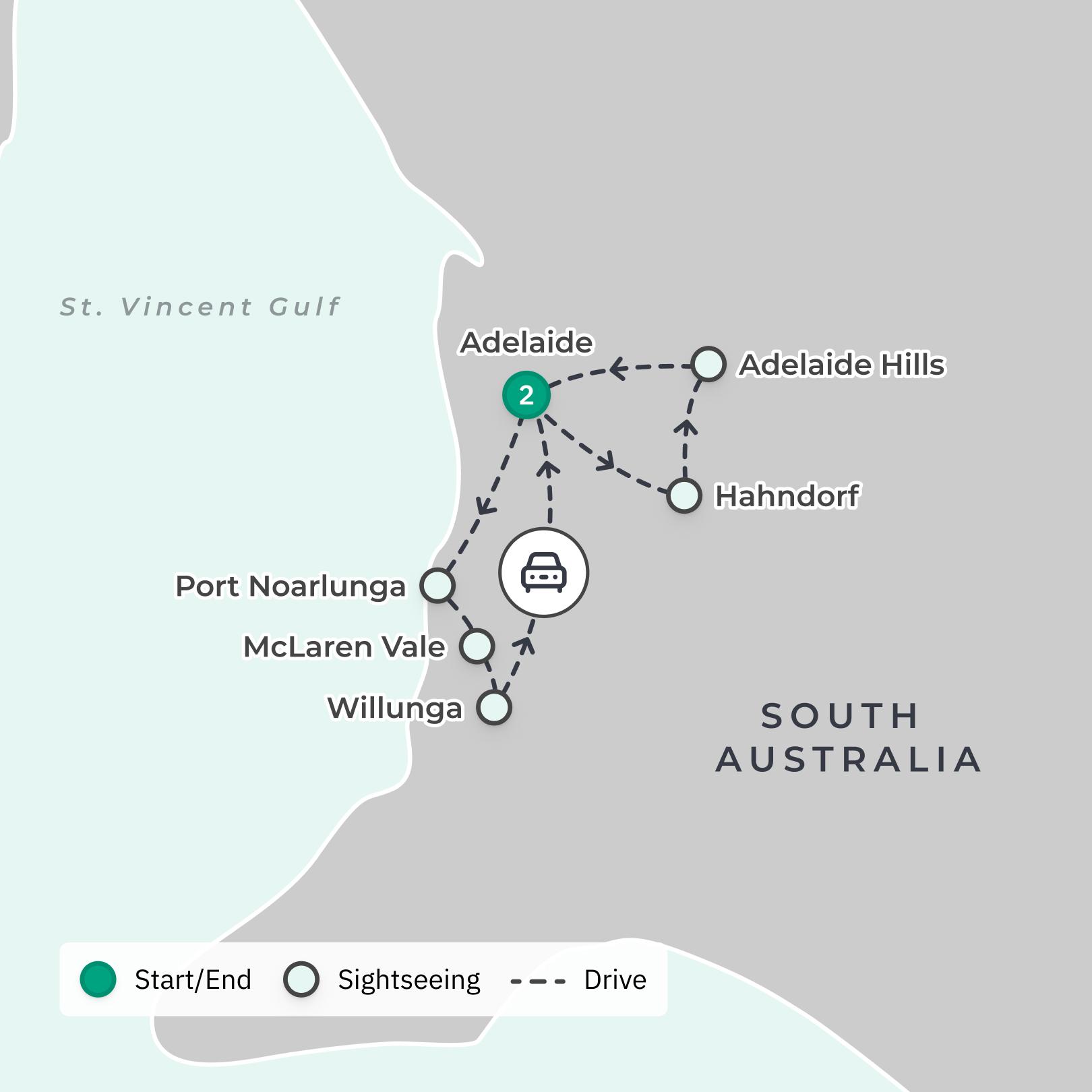 South Australia: Adelaide Hills & McLaren Vale Discovery with Sofitel Stay, d'Arenburg Wine Blending & Vineyard Tastings route map