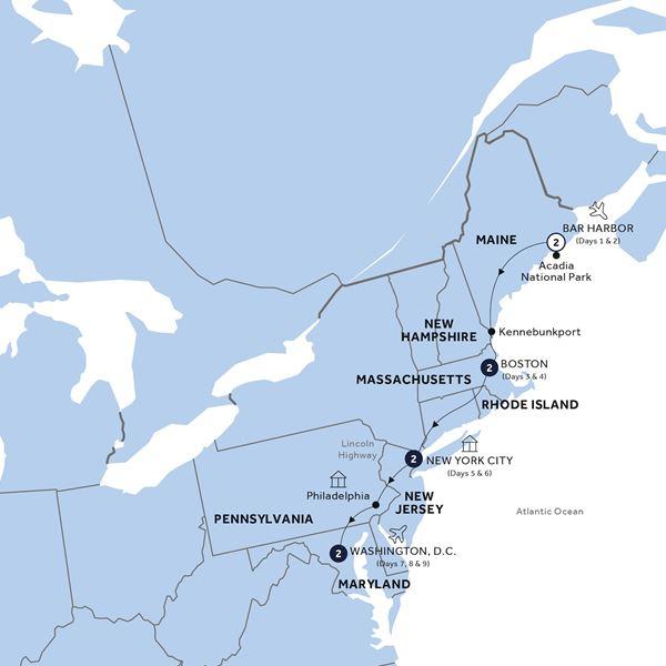Best of East Coast USA - Classic Group route map