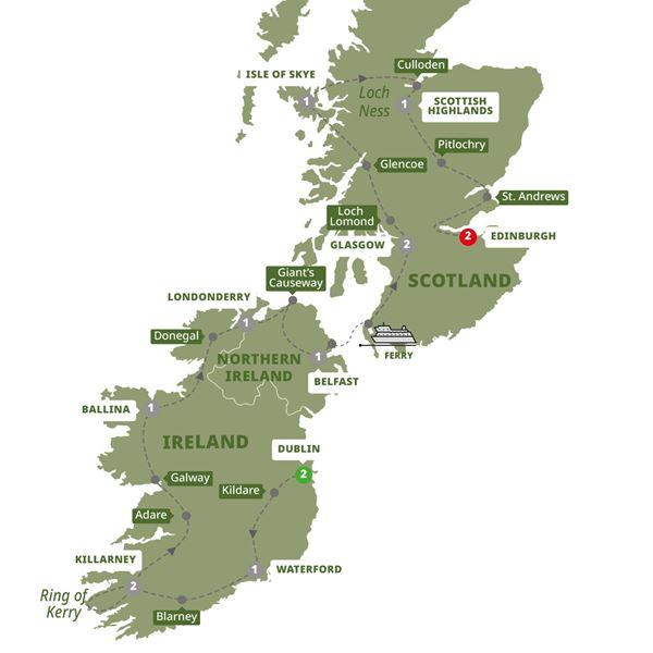 Best of Ireland and Scotland route map