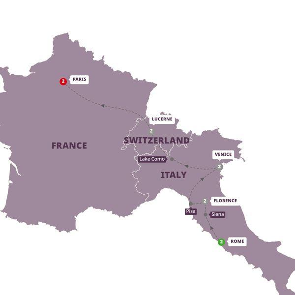 European Splendour End Paris route map