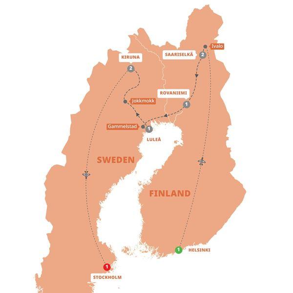 Scandinavian Northern Lights route map