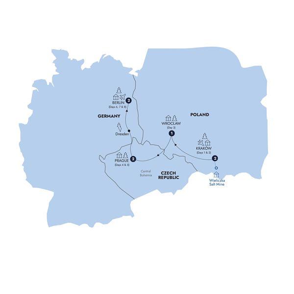 Christmas Markets of Poland, Prague & Germany - Classic Group route map