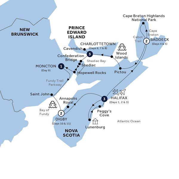 Landscapes of the Canadian Maritimes - Classic Group route map