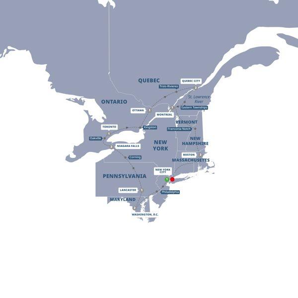 East Coast USA and Canada End New York route map