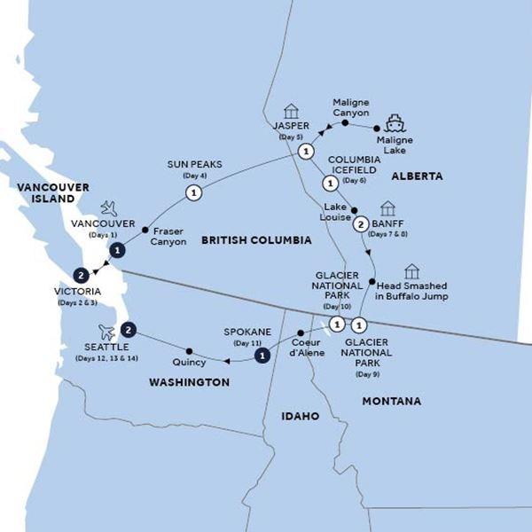 Canadian Rockies & Pacific Coast - Classic Group route map