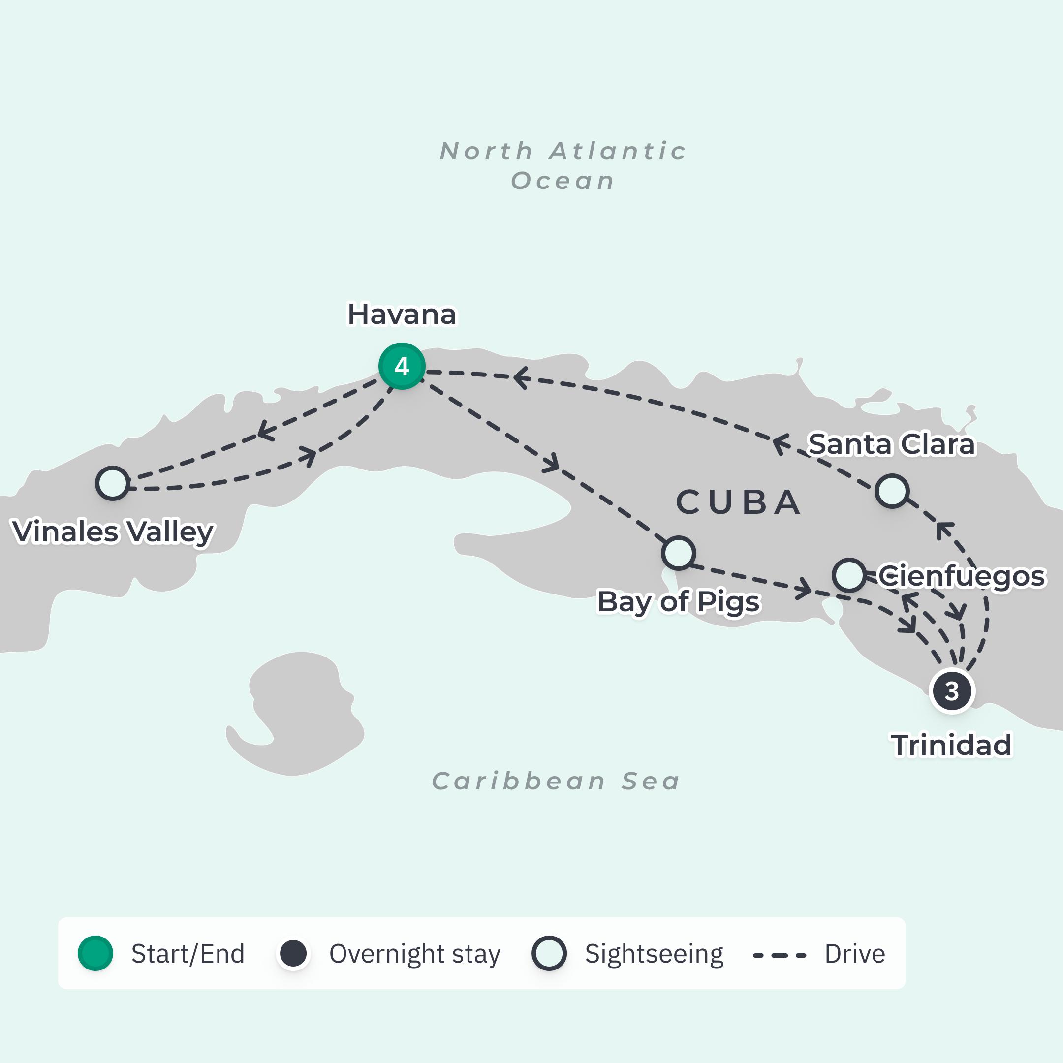 Cuba Luxury Small-Group Tour with Vintage Car Ride, Salsa Class & Peninsula de Zapata Snorkelling route map