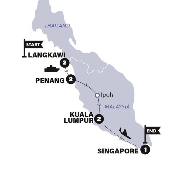 Malaysia and Singapore Highlights route map