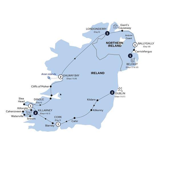 Country Roads of Ireland - End Belfast, Classic Group, Summer route map