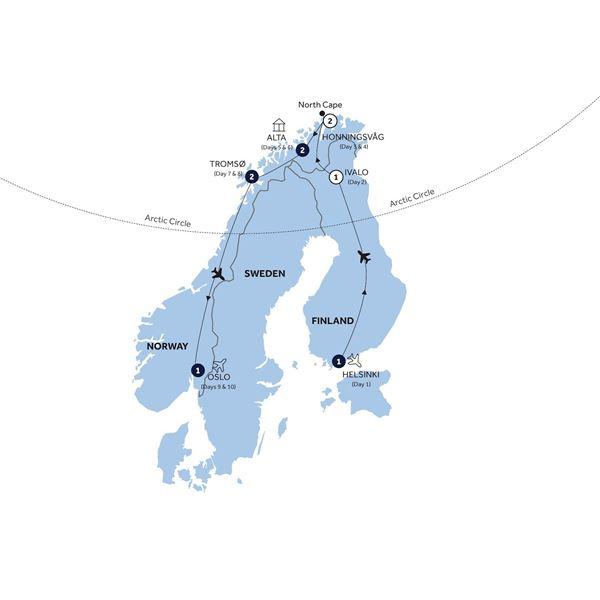 Northern Lights of Scandinavia - Classic Group, Winter route map