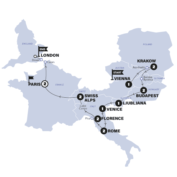 Vienna to London Trail | Winter | 25/26 route map