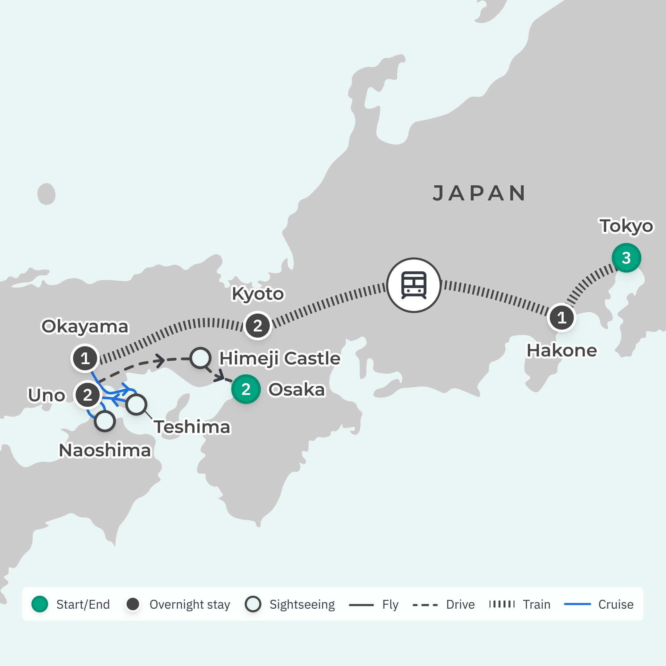 Signature Series: Japan Art, Architecture & Design Tour with Grand Designs Australia Host Anthony Burke  route map