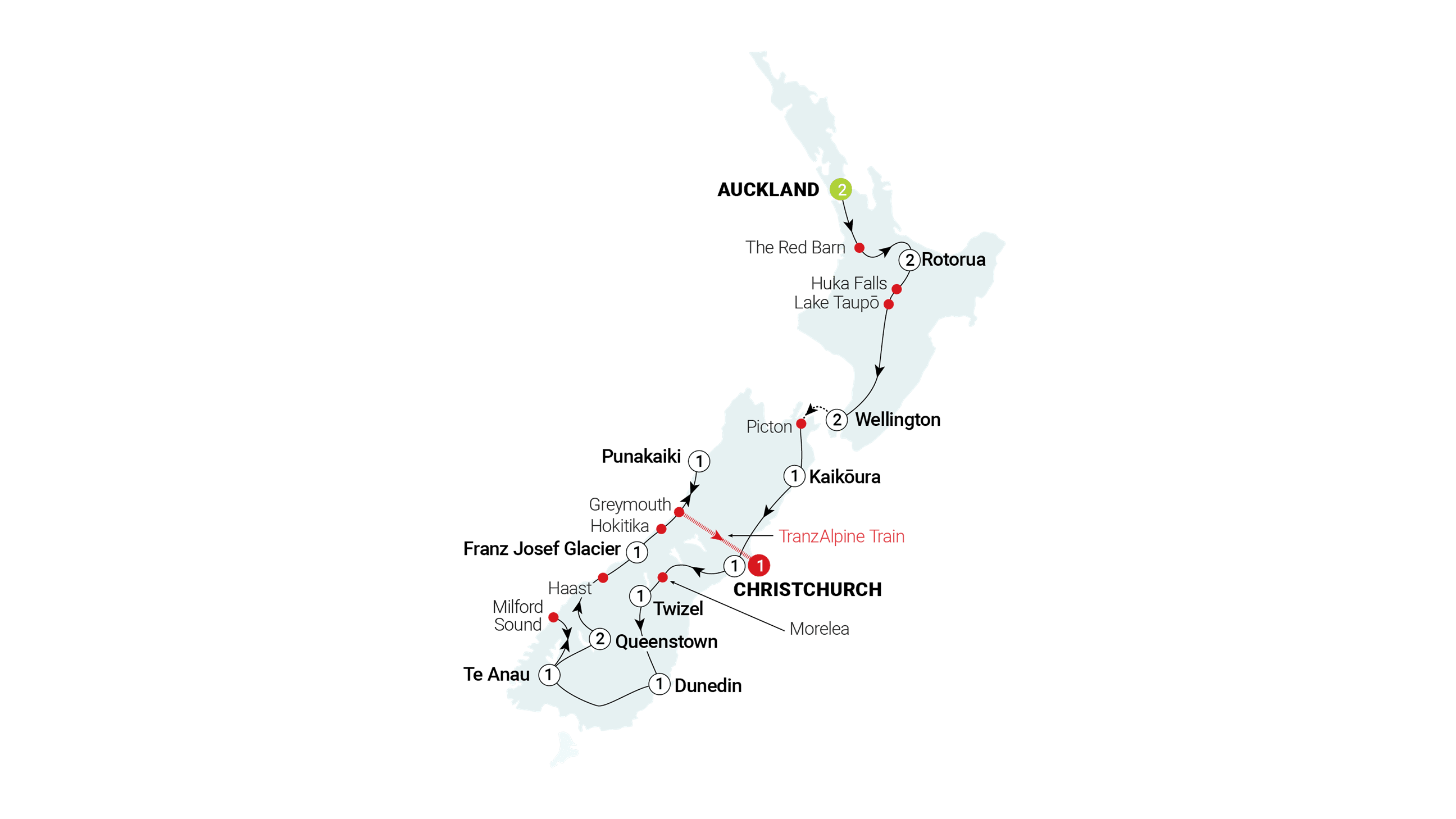 New Zealand Uncovered route map