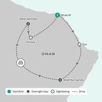 Oman 2024: Desert Wonders Luxury Tour with Sultan Qaboos Grand Mosque, Wahiba Sands Eco-Resort & Local Dining route map