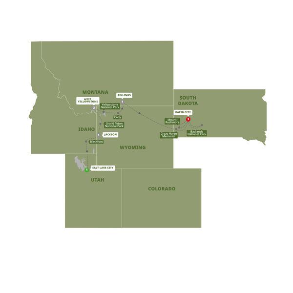 Wild West, Cowboys and Buffalos End Rapid City route map