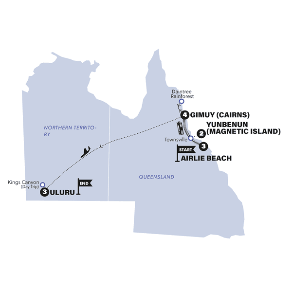 Australia: North Queensland to Uluru route map