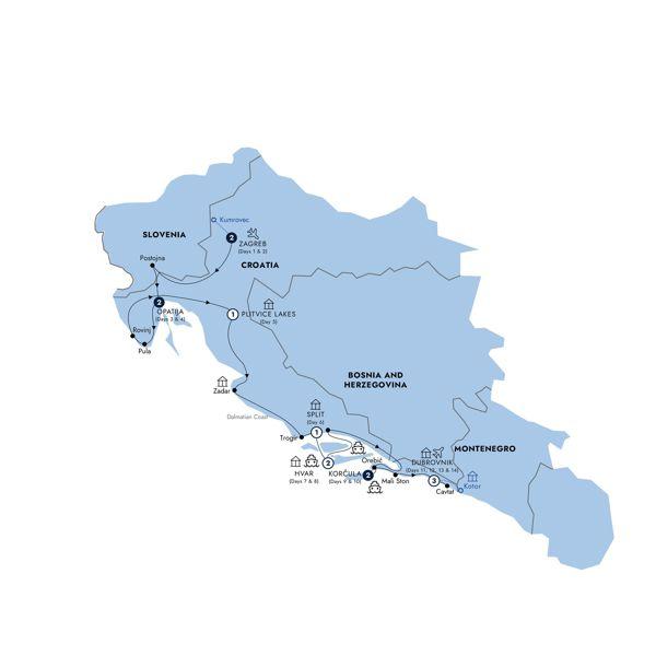 Country Roads of Croatia - Classic Group route map