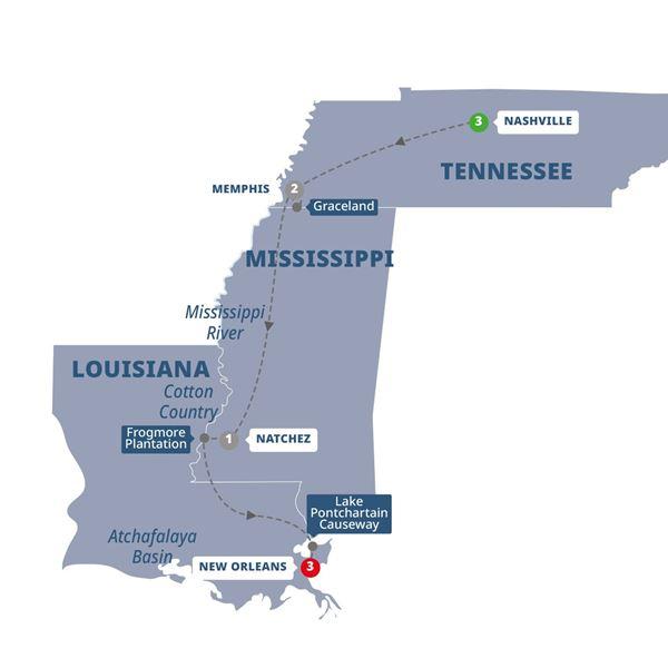 Tastes and Sounds of the South route map