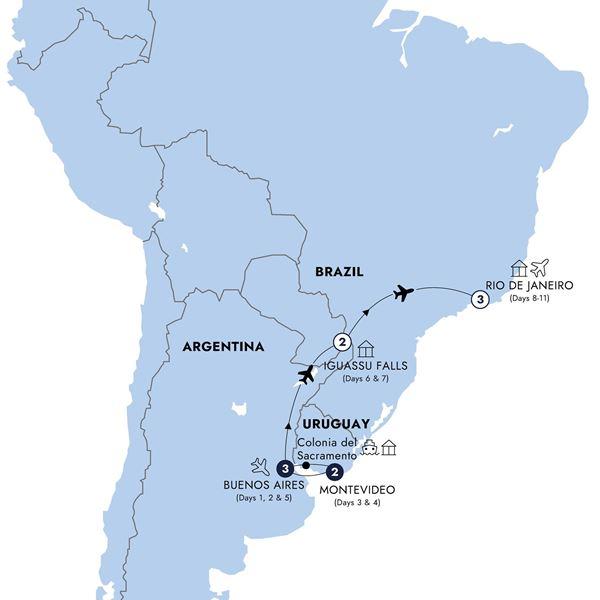 Argentina, Uruguay & Brazil Discovery - Classic Group route map