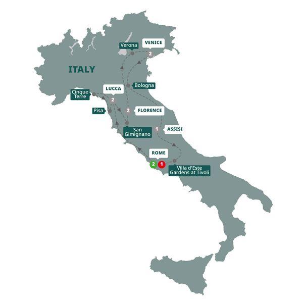 Wonders of Italy route map