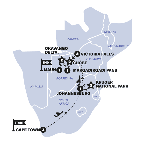 Cape to Delta Safari | 2026 route map