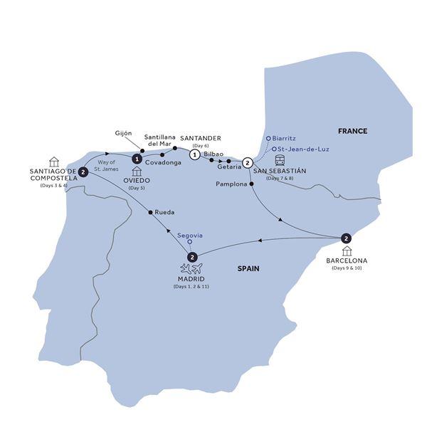 Northern Spain - End Madrid, Classic Group route map